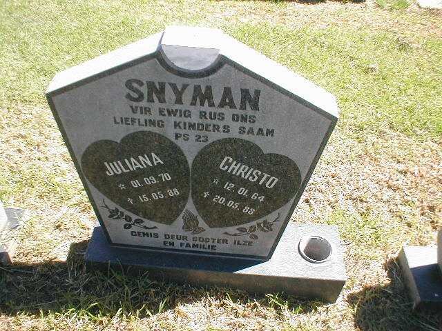 SNYMAN Christo 1964-1988 &amp; Juliana 1970-1988