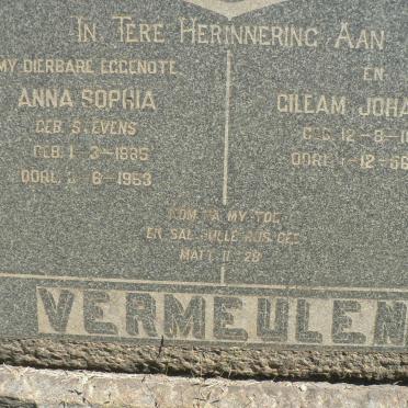 VERMEULEN Gileam Johannes 1868-1956 &amp; Anna Sophia STEVENS 1885-1953