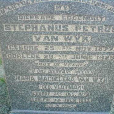 WYK Stephanus Petrus, van 1877-1929 &amp; Maria Magdalena VLOTMAN 1879-1953