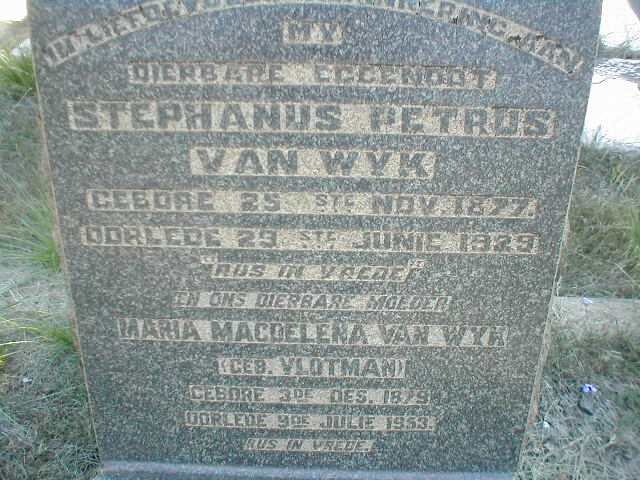 WYK Stephanus Petrus, van 1877-1929 &amp; Maria Magdalena VLOTMAN 1879-1953