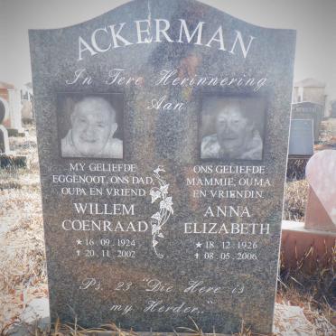 ACKERMAN Willem Coenraad 1924-2002 &amp; Anna Elizabeth 1926-2006