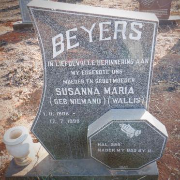 BEYERS Susanna Maria voorheen WALLIS nee NIEMAND 1908-1998