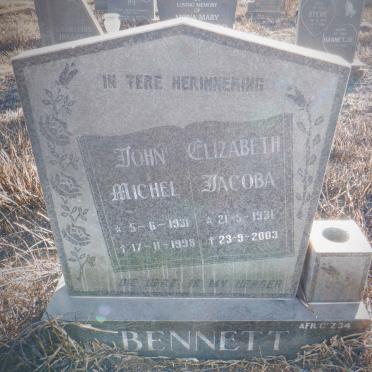 BENNETT John Michel 1931-1998 &amp; Elizabeth Jacoba 1931-2003