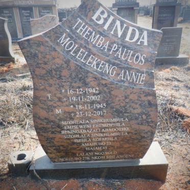 BINDA Themba Paolus 1942-2002 &amp; Molelekeng Annie 1945-2017
