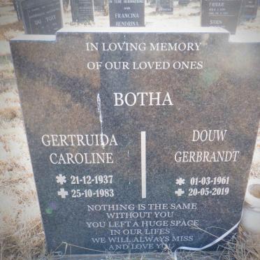 BOTHA Douw Gerbrandt 1961-2019 &amp; Gertruida Caroline 1937-1983