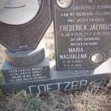 COETZER Frederick Jacobus 1936-1985 &amp; Maria Magdalena 1942-1990