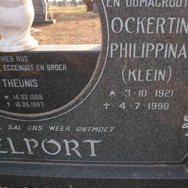 DELPORT Jan Hendrik 1918-1992 &amp; Ockertina Philippina 1921-1990 :: DELPORT Theunis 1956-1997