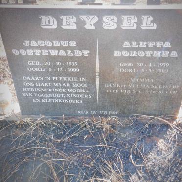 DEYSEL Jacobus Oostewaldt 1935-1999 &amp; Aletta Dorothea 1939-2009