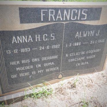 FRANCIS Alwyn J. 1889 &amp; 1972 &amp; Anna H.G.S. 1893-1982
