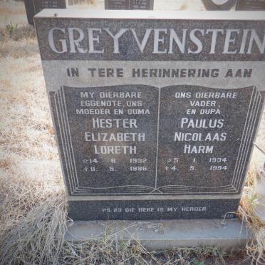 GREYVENSTEIN Paulus Nicolaas Harm 1934-1994 &amp; Hester Elizabeth Loreth 1932-1986
