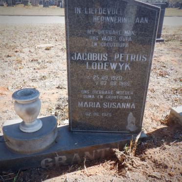 GRANT Jacobus Petrus Lodewyk 1920-1989 &amp; Maria Susanna 1925-