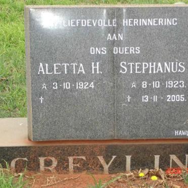 GREYLING Stephanus P. 1923-2005 &amp; Aletta H. 1924-