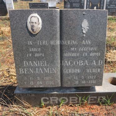 GROBLER Daniel Benjamin 1919-1995 &amp; Jacoba A.D. WEBER 1927-1991