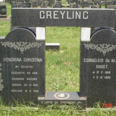 GREYLING Cornelius de Klerk Roodt 1916-1982 &amp; Hendrina Christina 1918-1980
