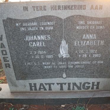 HATTINGH Johannes Carel 1924-1989 &amp; Anna Elizabeth 1922-2003