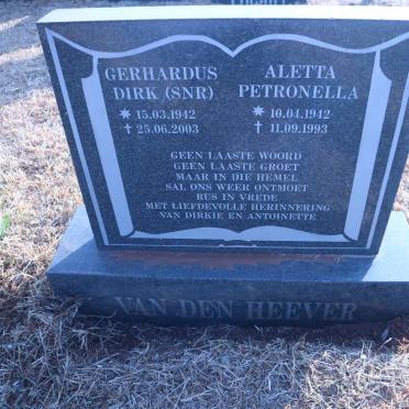 HEEVER Gerhardus Dirk, van den 1942-2003 &amp; Aletta Petronella 1942-1993