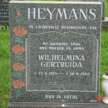 HEYMANS Wilhelmina Gertruida née VAN BILJON 1925-1993