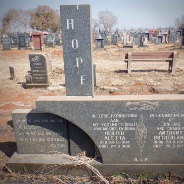 HOPE Anthony Sutherland 1905-1978 &amp; Hester Aletta 1904-1969