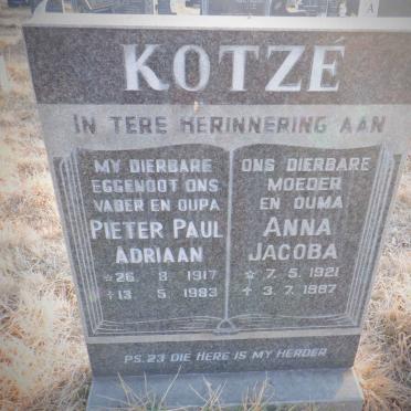 KOTZE Pieter Paul Adriaan 1917-1983 &amp; Anna Jacoba 1921-1987