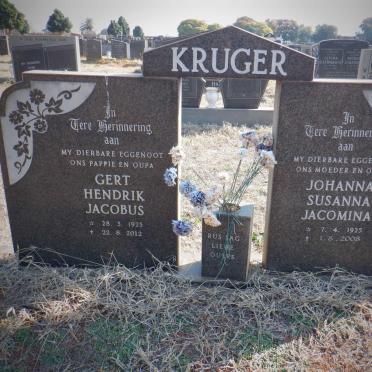 KRUGER Gert Hendrik Jacobus 1925-2012 &amp; Johanna Susanna Jacomina 1935-2008