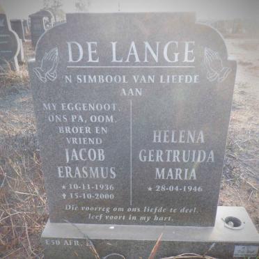 LANGE Jacob Erasmus, de 1936-2000 &amp; Helena Gertruida Maria 1946-