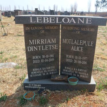 LEBELOANE Mirriam Dintletse 1961-2009 :: LEBELOANE Motlalepule Alice 1957-2016