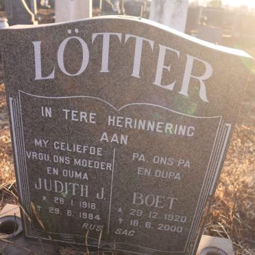 LÖTTER Boet 1920-2000 &amp; Judith J. 1918-1984