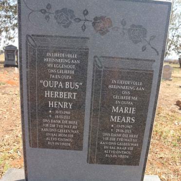 MEARS Herbert Henry 1946-2011 &amp; Marie 1947-2015