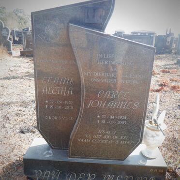 MERWE Carel Johannes, van der 1924-2003 &amp; Elaine Aletha 1929-2015