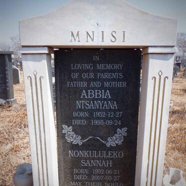 MNISI Abbia Ntsanyana 1952-1995 &amp; Nonkululeko Sannah 1952-2007