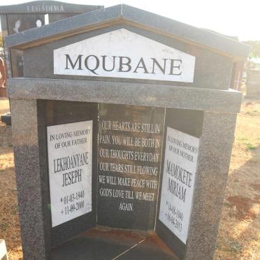 MQUBANE Lekhoanyane Jeseph 1940-2000 &amp; Mamokete Miriam 1940-2013