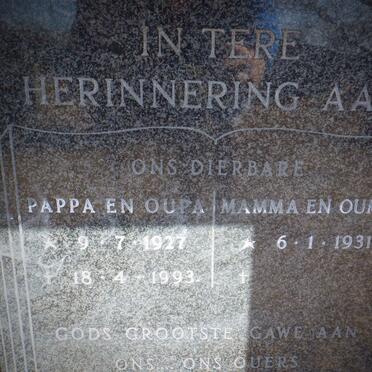 NEETHLING Toon 1927-1993 &amp; Serah 1931-