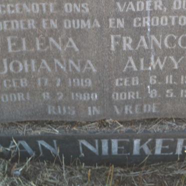 NIEKERK Francois Alwyn, van 1912-1987 &amp; Elena Johanna 1919-1980