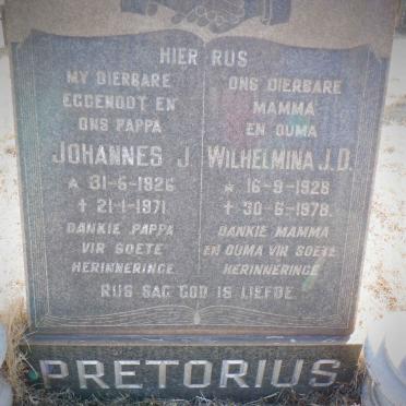 PRETORIUS Johannes J. 1926-1971 &amp; Wilhelmina J.D. 1928-1978