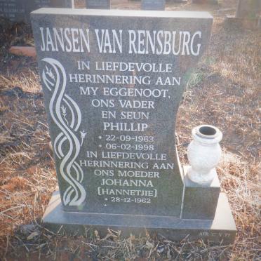 RENSBURG Phillip, Jansen van 1963-1998 &amp; Johanna 1962-