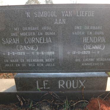ROUX Hendrik, le 1929- &amp; Sarah Cornelia 1929-1988