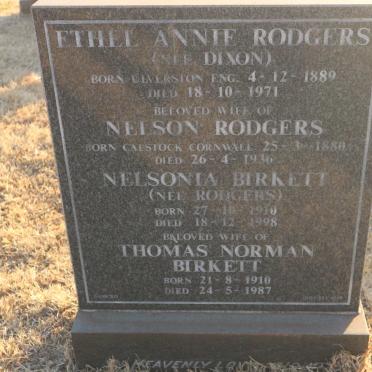 RODGERS Nelson 1880-1936 &amp; Ethel Annie DIXON 1889-1971 :: BIRKETT Thomas Norman 1910-1987 &amp; Nelsonia RODGERS 1910-1998