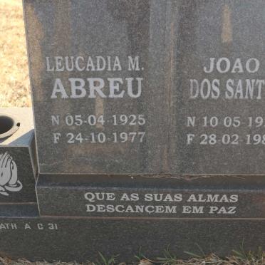 SANTOS Joao D., Dos 1920-1987 &amp; Leucadia M. ABREU 1925-1977