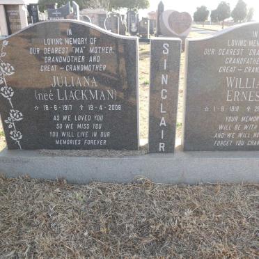SINCLAIR William Ernest 1918-2008 &amp; Juliana LIACKMAN 1917-2008