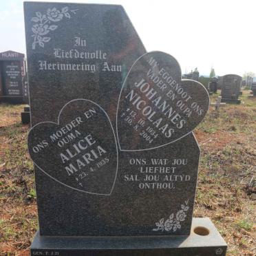 SONNEKUS Johannes Nicolaas 1934-2004 &amp; Alice Maria 1935- 