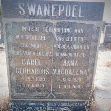 SWANEPOEL Carel Gerhardus 1923-1975 &amp; Anna Magdalena 1920-2001