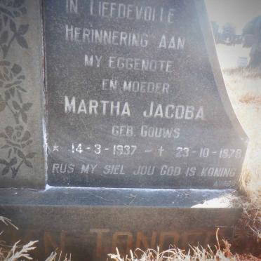 TONDER Martha Jacoba, van nee GOUWS 1937-1978