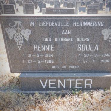VENTER Hennie 1934-1986 &amp; Soula 1946-1986