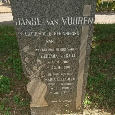 VUUREN Jeremia Jesaja, Janse van 1898-1968 &amp; Maria Elizabeth EBERSOHN 1905-2001
