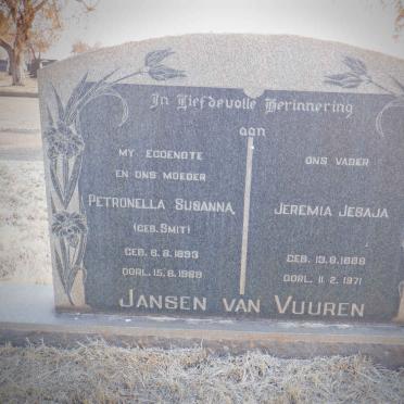 VUUREN Jeremia Jesaja, Jansen van 1888-1971 &amp; Petronella Susanna SMIT 1893-1969