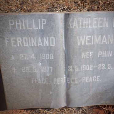 WEIMANN Phillip Ferdinand 1900-1977 &amp; Kathleen May PHIN 1902-1979