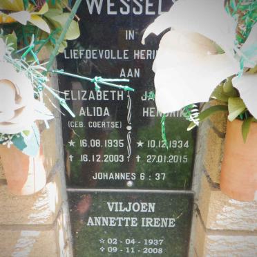 WESSELS Ja? Hendrik 1934-2015 &amp; Elizabeth Alida COERTSE 1935-2003 :: VILJOEN Annette Irene 1937-2008 