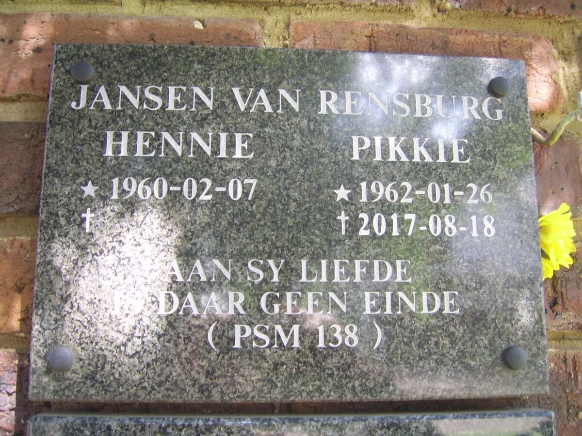 RENSBURG Hennie, Jansen van 1960- &amp; Pikkie 1962-2017