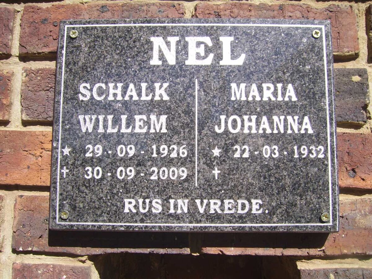 NEL Schalk Willem 1926-2009 &amp; Maria Johanna 1932-