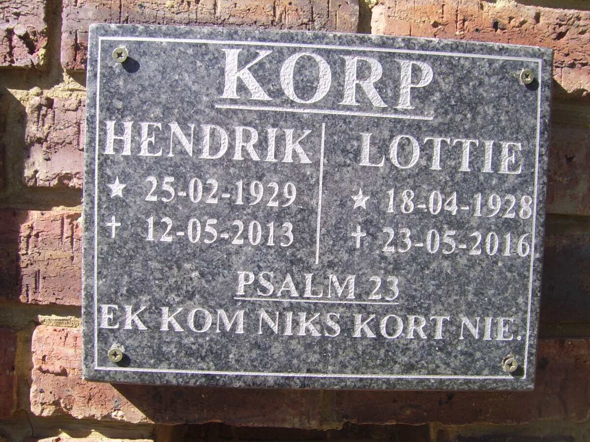 KORP Hendrik 1929-2013 &amp; Lottie 1928-2016